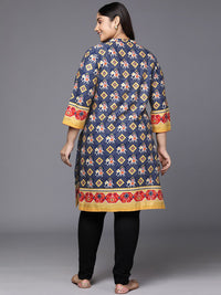 Indo Era Plus Size Geometric Foil Printed Block Print Kurta