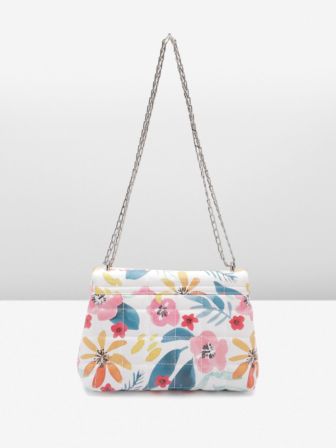 Lino Perros Floral Printed Structured Shoulder Bag with Quilted Detail