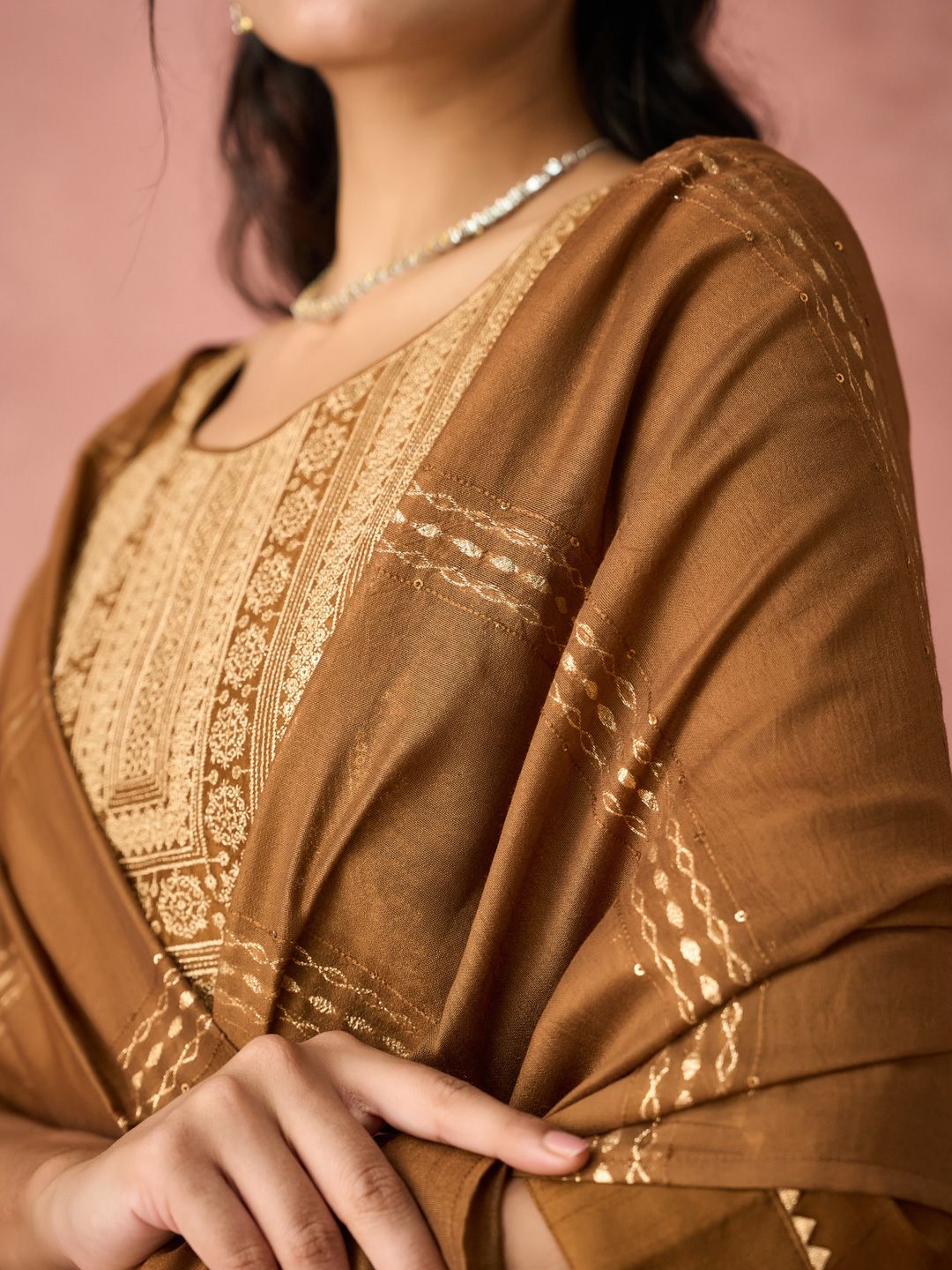 KALINI Ethnic Motifs Yoke Design Thread Work Straight Kurta with Trousers & Dupatta