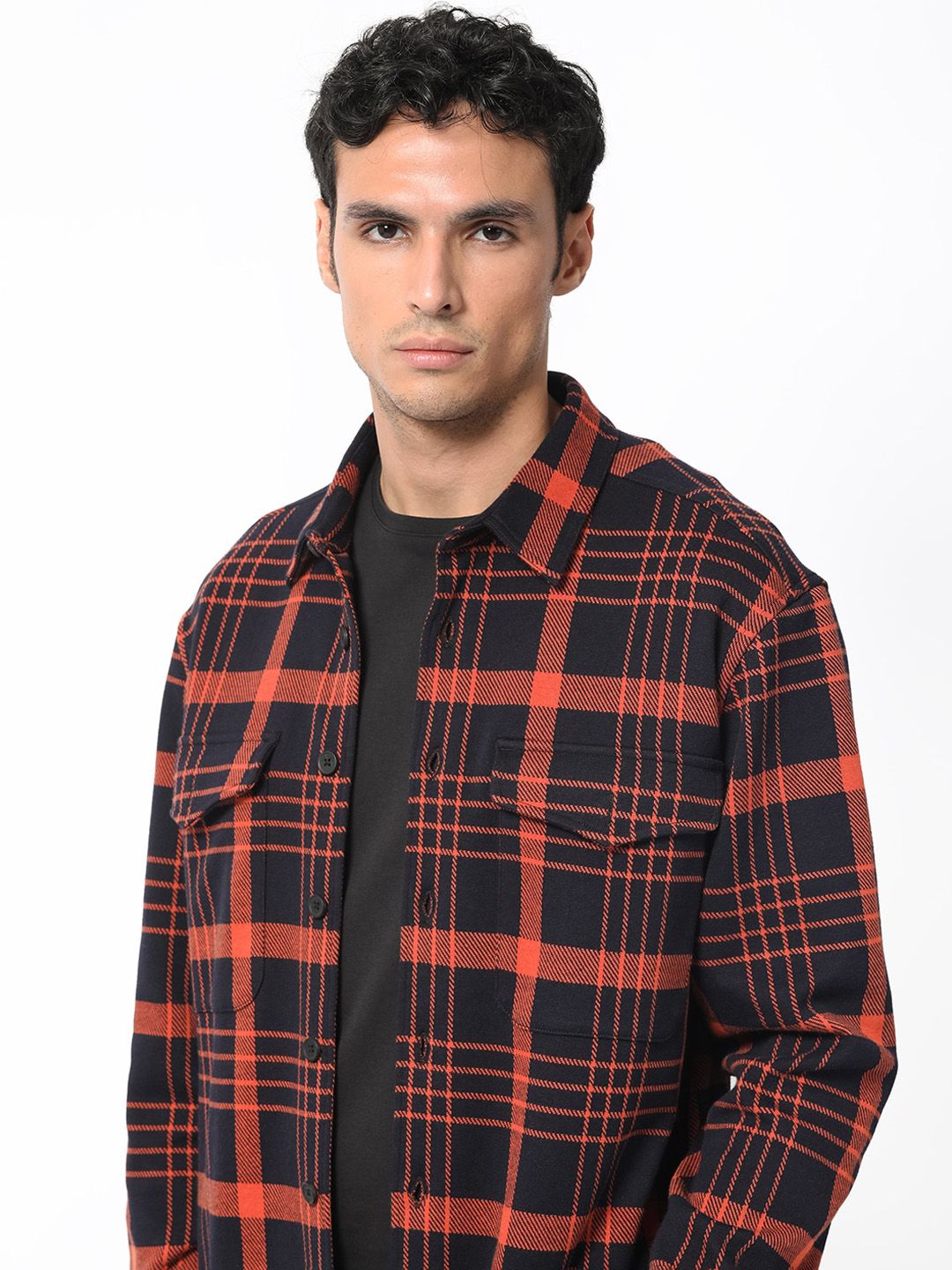 RARE RABBIT Men Vega Checked Cotton Tailored Shacket
