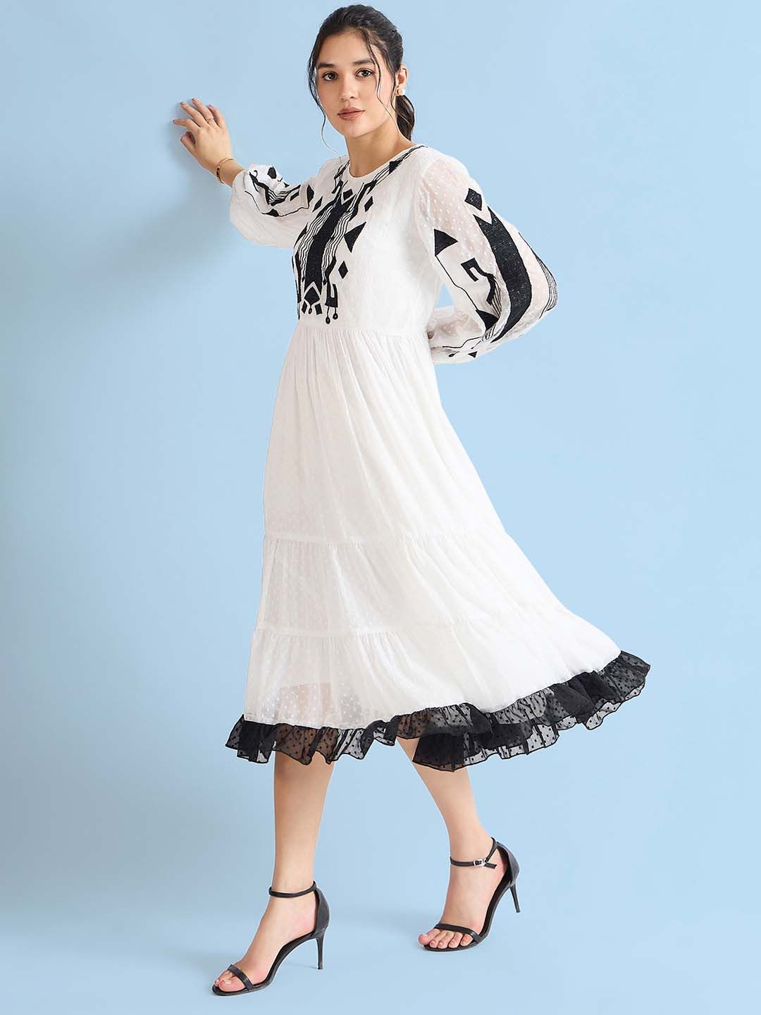 Antheaa Floral Chiffon Fit & Flare Midi Dress