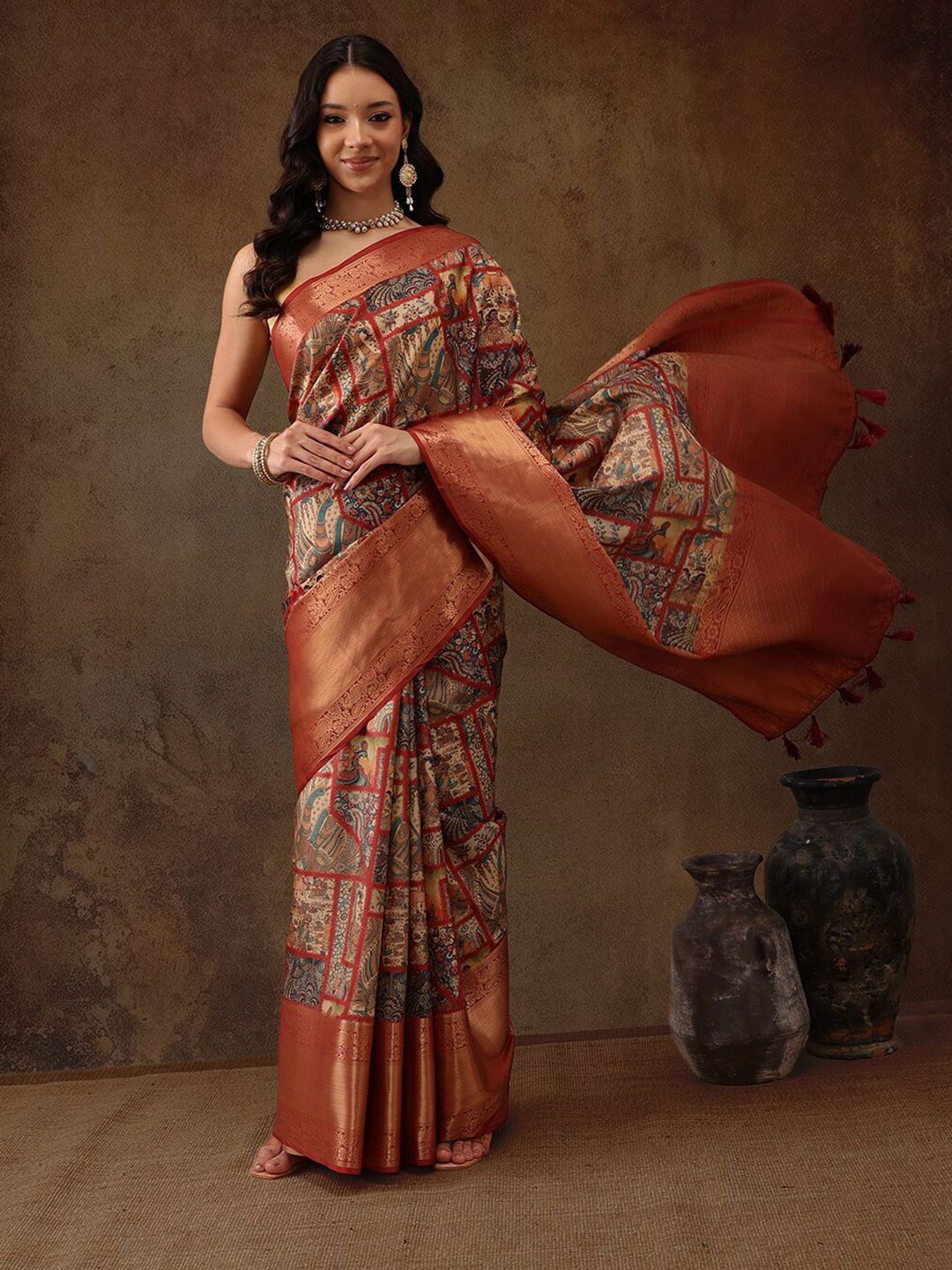 Silk Land Kanjeewaram Art Silk Zari Woven Digital Print saree