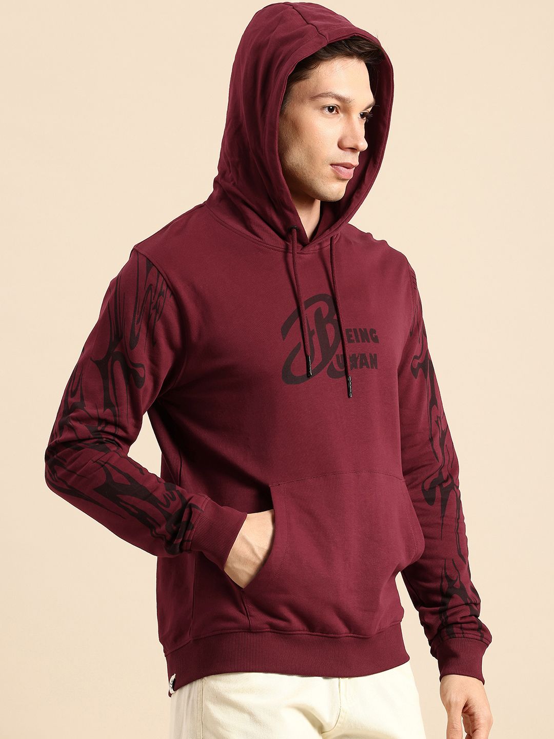 Being Human Pure Cotton Brad Logo Printed Hooded Sweatshirt