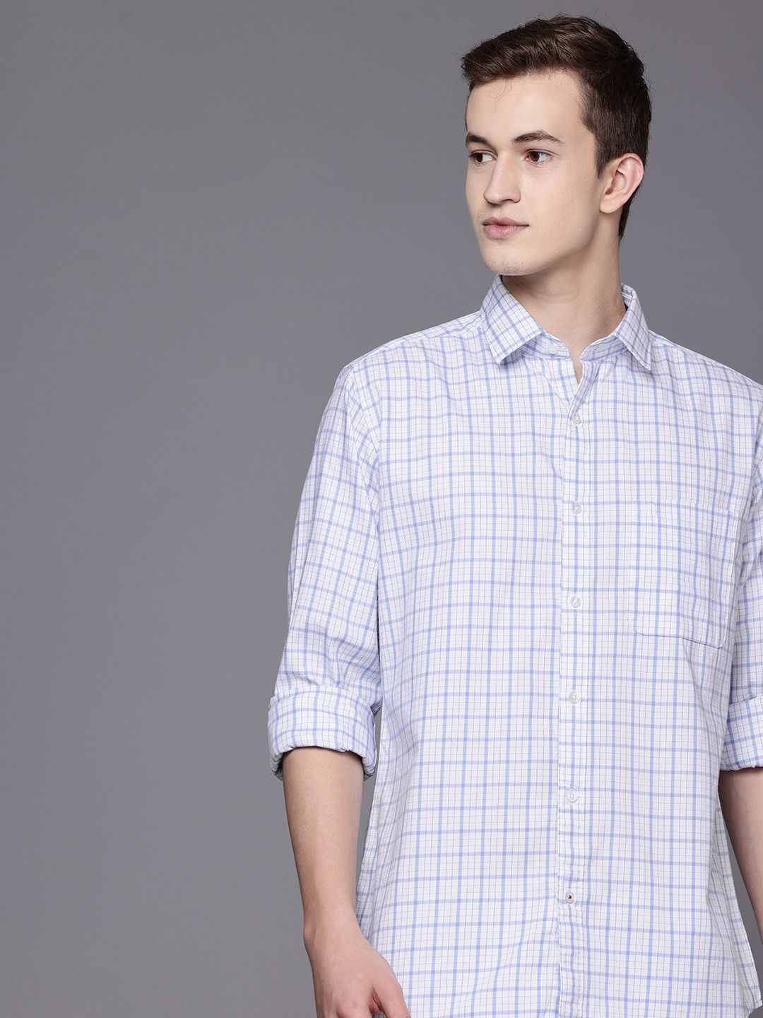 Raymond Pure Cotton Slim Fit Checked Casual Shirt