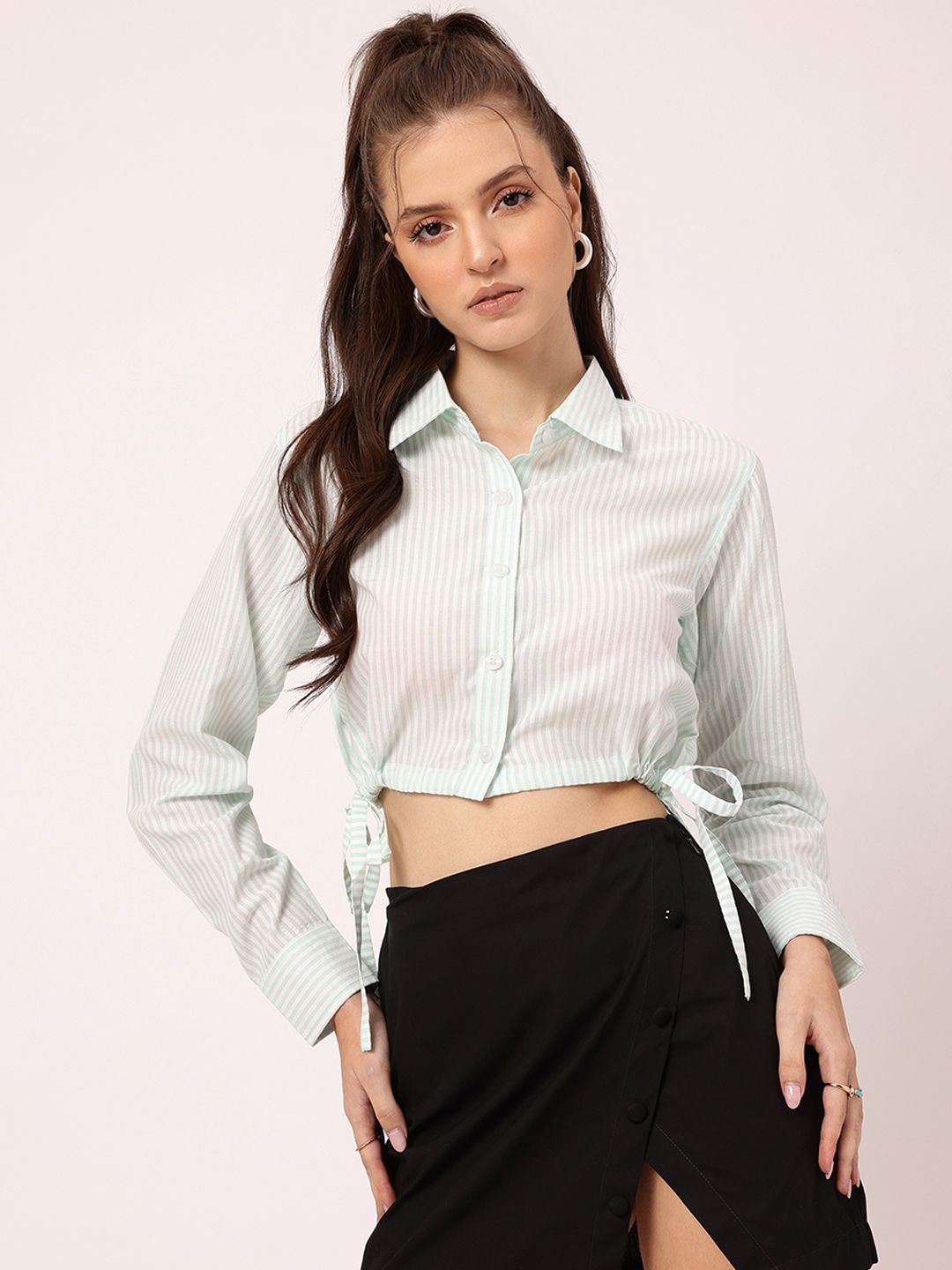 DressBerry Striped Sensation Tie-Up Crop Shirt