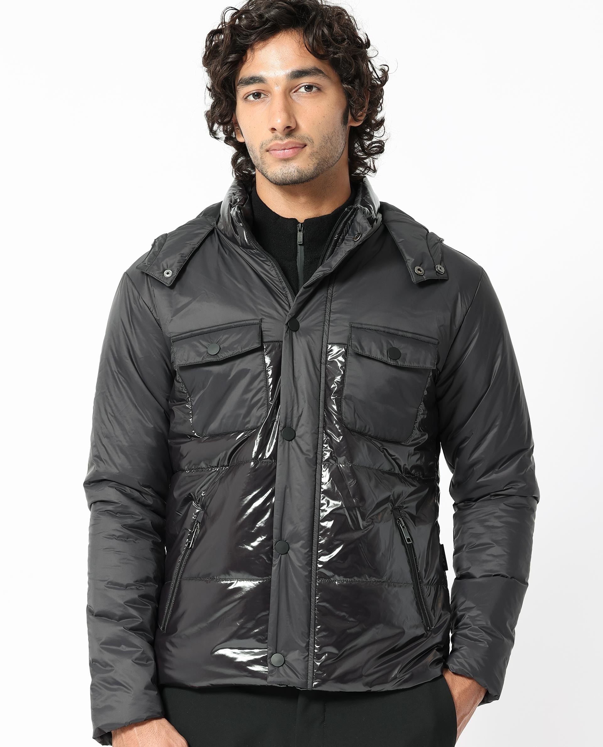 RARE RABBIT Men Ragon Tailored Fit Camouflage Longline Puffer Jacket