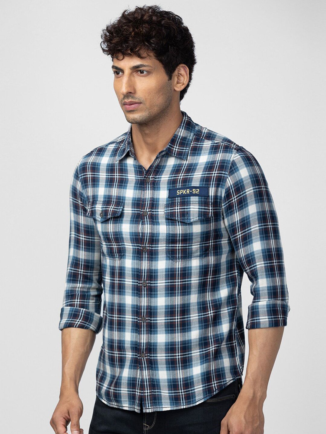 SPYKAR Men Slim Fit Tartan Checks Checked Cotton Casual Shirt