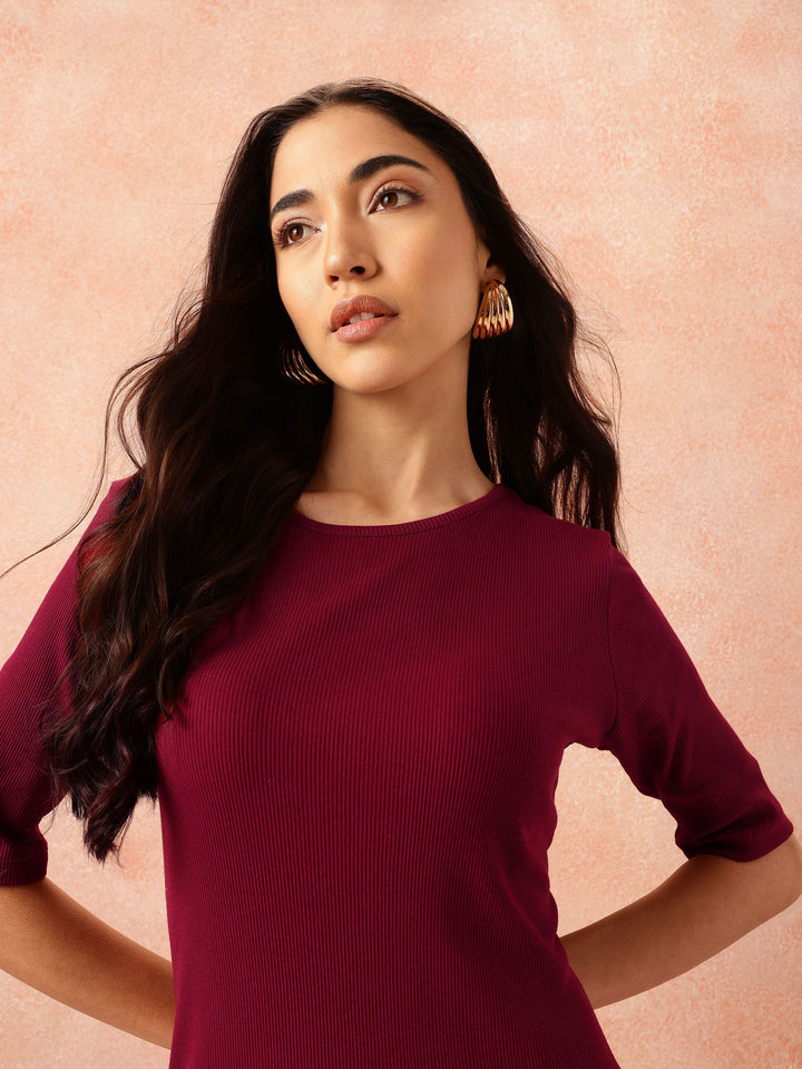 all about you Cotton Ribbed Side Slits Sheath Midi Dress