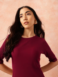 all about you Cotton Ribbed Side Slits Sheath Midi Dress