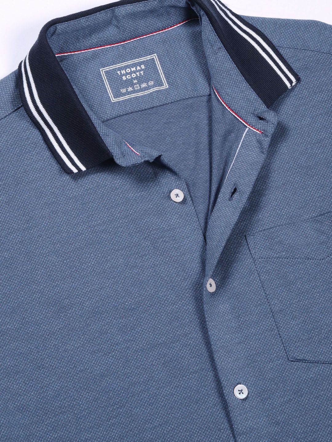 Thomas Scott Men Classic Slim Fit Spread Collar Solid Cotton Knitted Shirt