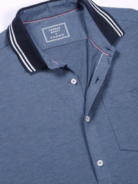 Thomas Scott Men Classic Slim Fit Spread Collar Solid Cotton Knitted Shirt