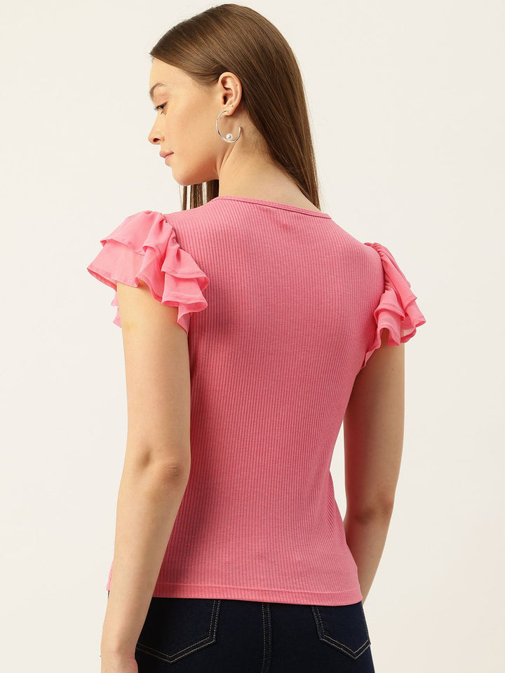 AND Flutter Sleeves Ribbed Fitted Top