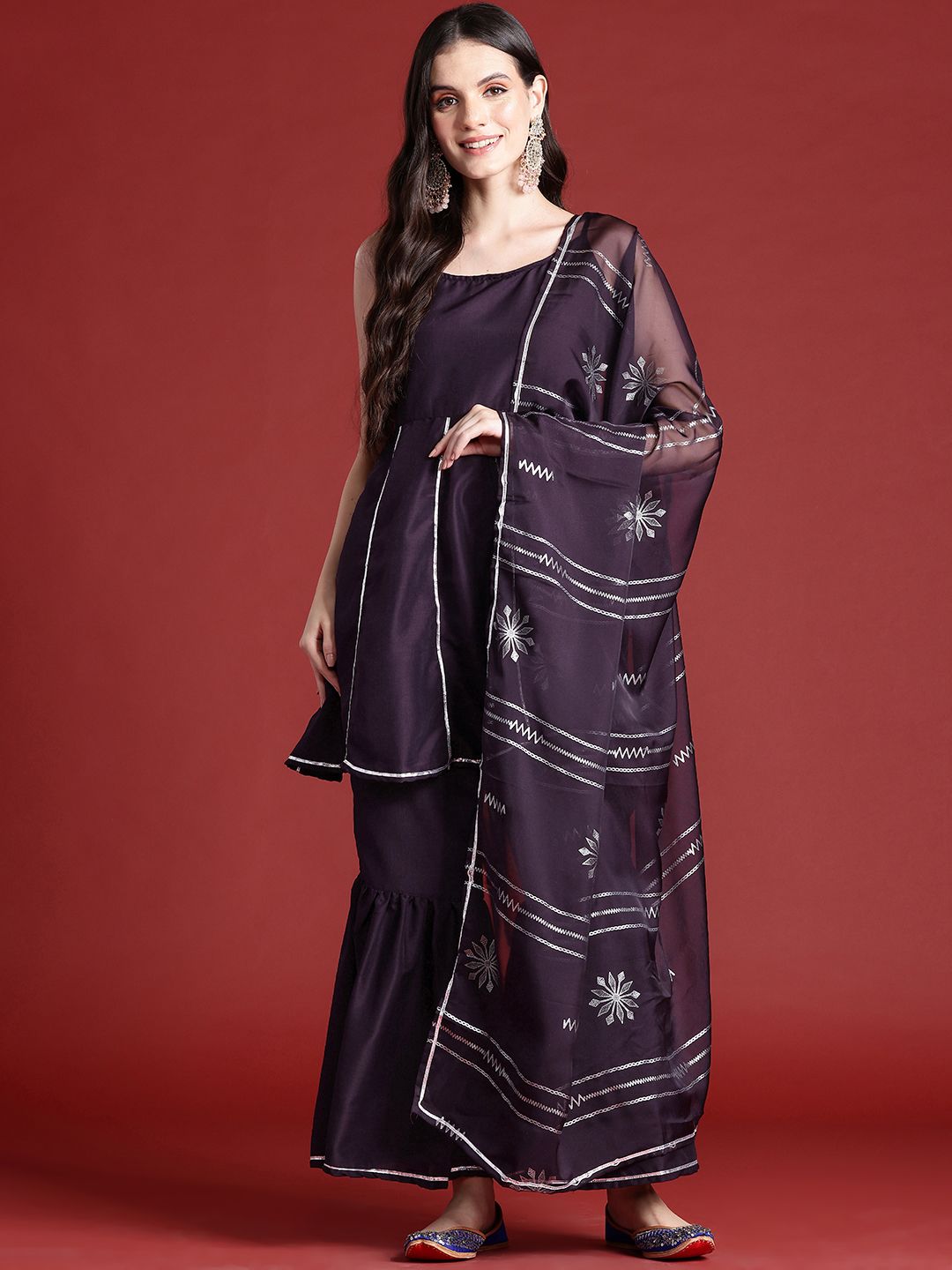 Anouk Ethnic Motifs Print Gotta Patti Kurta with Sharara & Dupatta