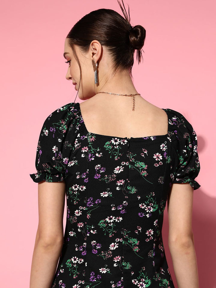 Berrylush Floral Crepe A-Line Midi Dress
