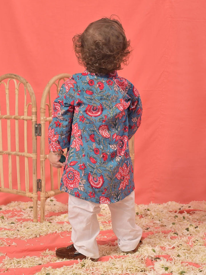 VASTRAMAY Boys Floral Printed Regular Kurta With Pyjamas