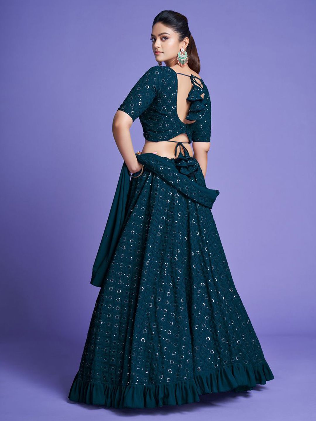 KALINI Embroidered Sequinned Semi-Stitched Lehenga & Unstitched Blouse With Dupatta