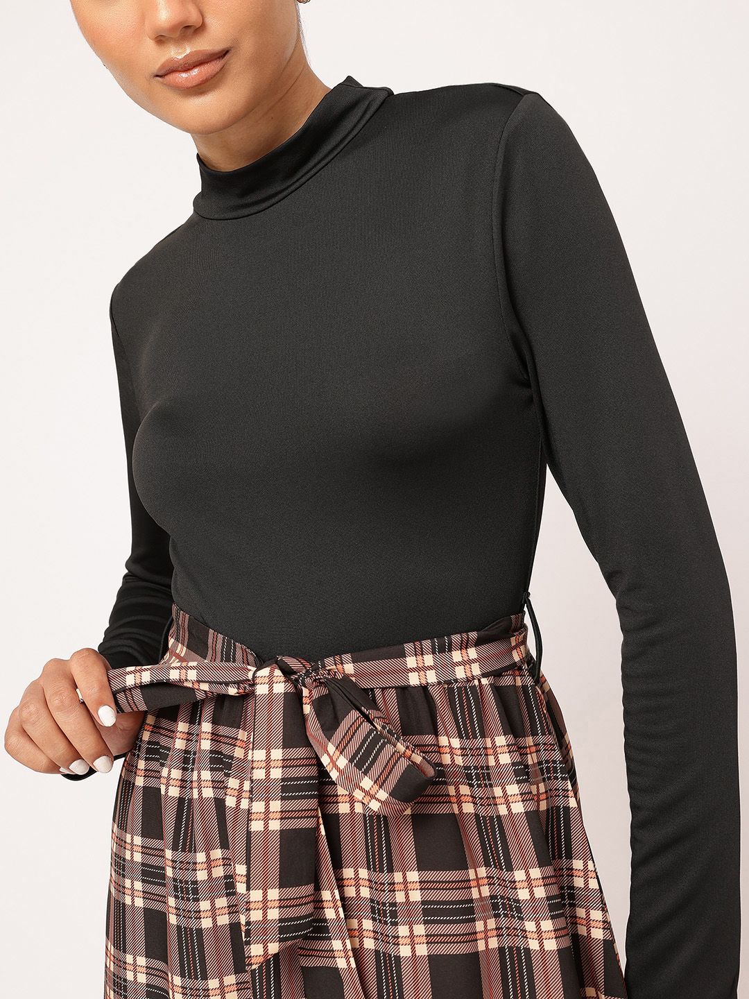 DressBerry 2000s Throwback Checked A-Line Dress with Belt