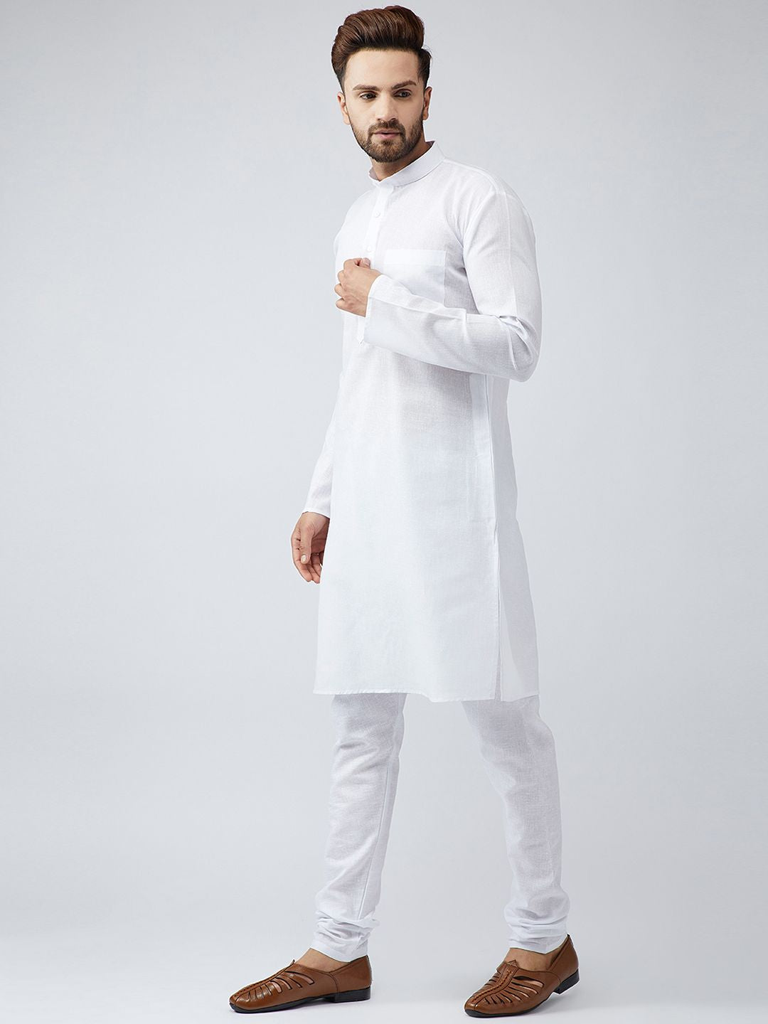 SOJANYA Men White Solid Straight Kurta