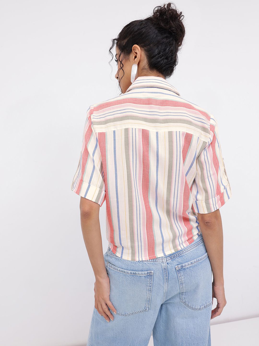 DressBerry Never Be Limited Striped Shirt Style Crop Top