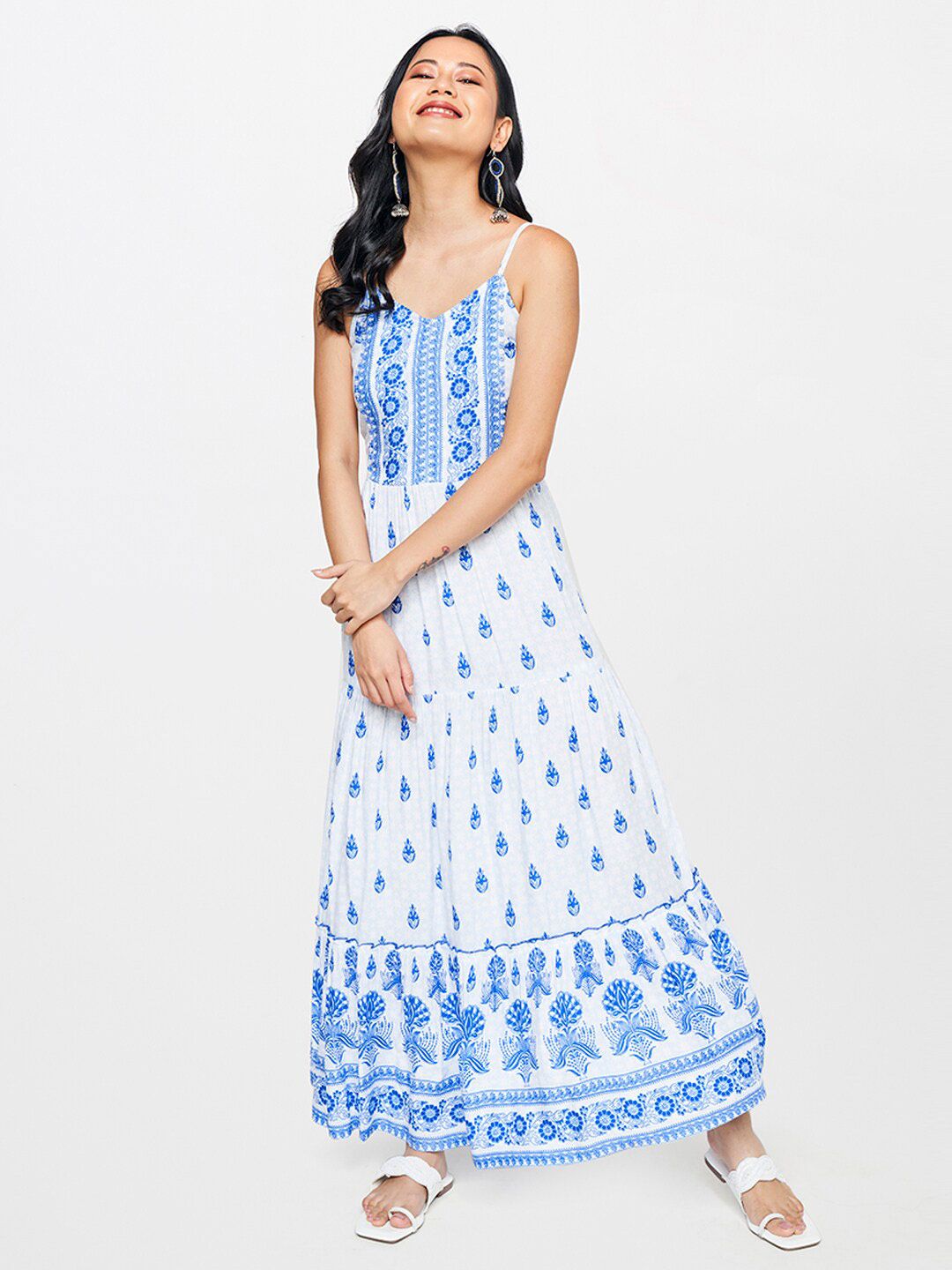 Global Desi Ethnic Motifs Printed Fit & Flare Maxi Dress