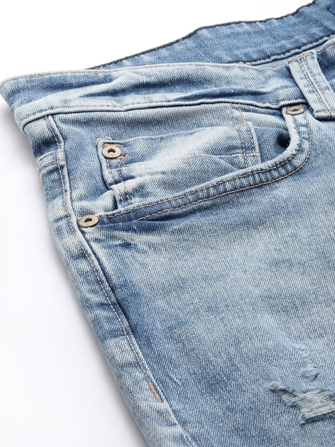 SPYKAR Men Regular Fit Low-Rise Mildly Distressed Stretchable Jeans With Patchwork Detail