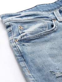 SPYKAR Men Regular Fit Low-Rise Mildly Distressed Stretchable Jeans With Patchwork Detail