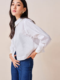 AND Women Solid Cotton Long Sleeves Shirt Style Top