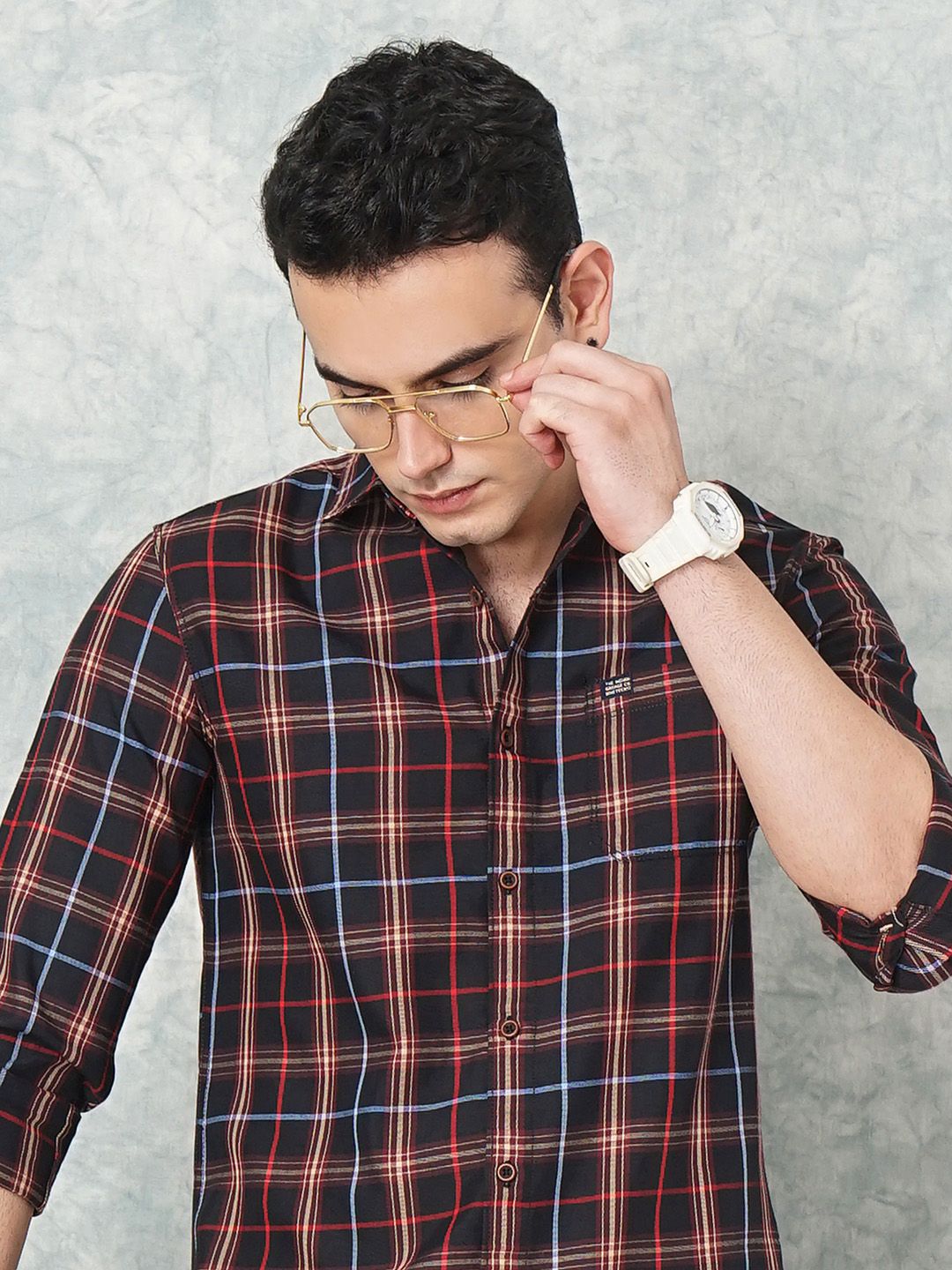 The Indian Garage Co Men Slim Fit Tartan Checked Casual Shirt