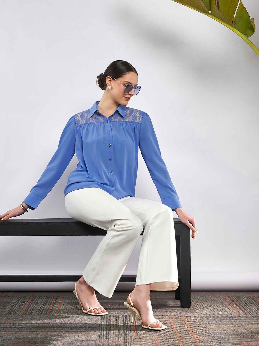 SASSAFRAS Shirt Collar Georgette Shirt Style Top