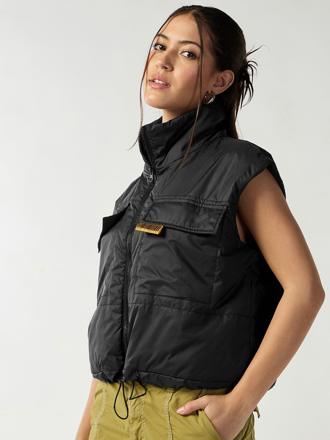 Bewakoof Women Black Oversized Gilet Jacket