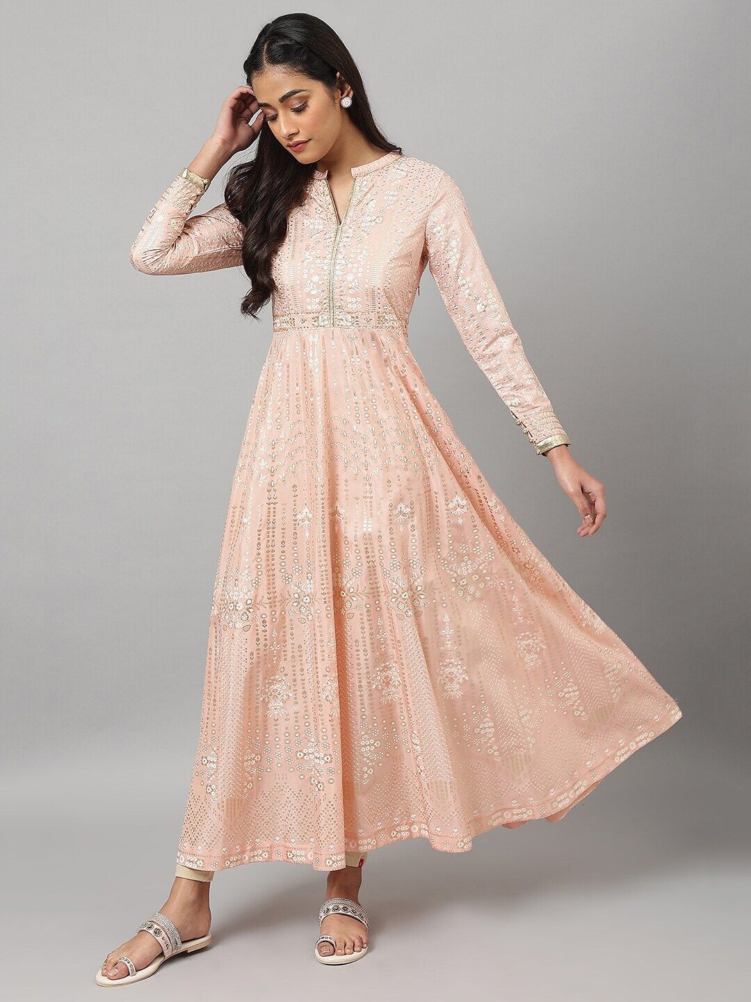 W Women Beige Ethnic Motifs Ethnic Maxi Ethnic Dress