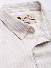 THE BEAR HOUSE Men Slim Fit Striped Cotton-Linen Casual Shirt