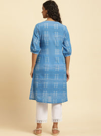W Floral Woven Design Puffed Sleeves Panelled Pure Cotton A-Line Kurta