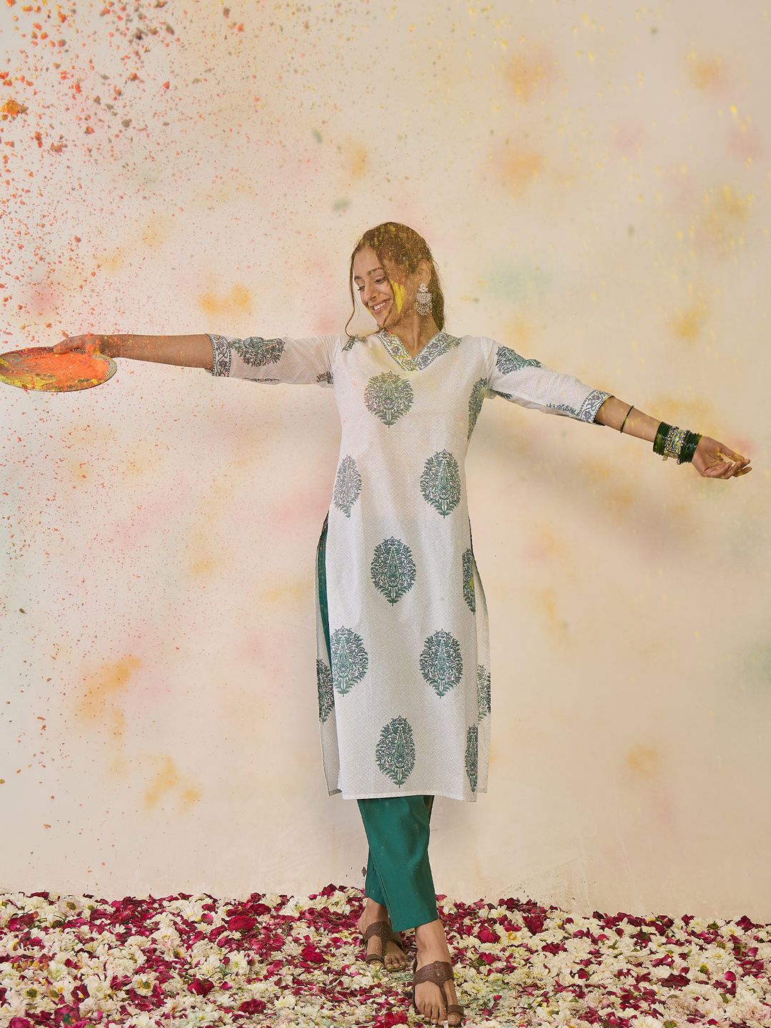 Indo Era Floral Printed Pure Cotton Kurta