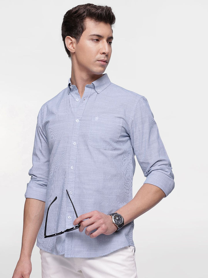 Sambungan Perancis Lelaki Slim Fit berjalur baju kasta tulen