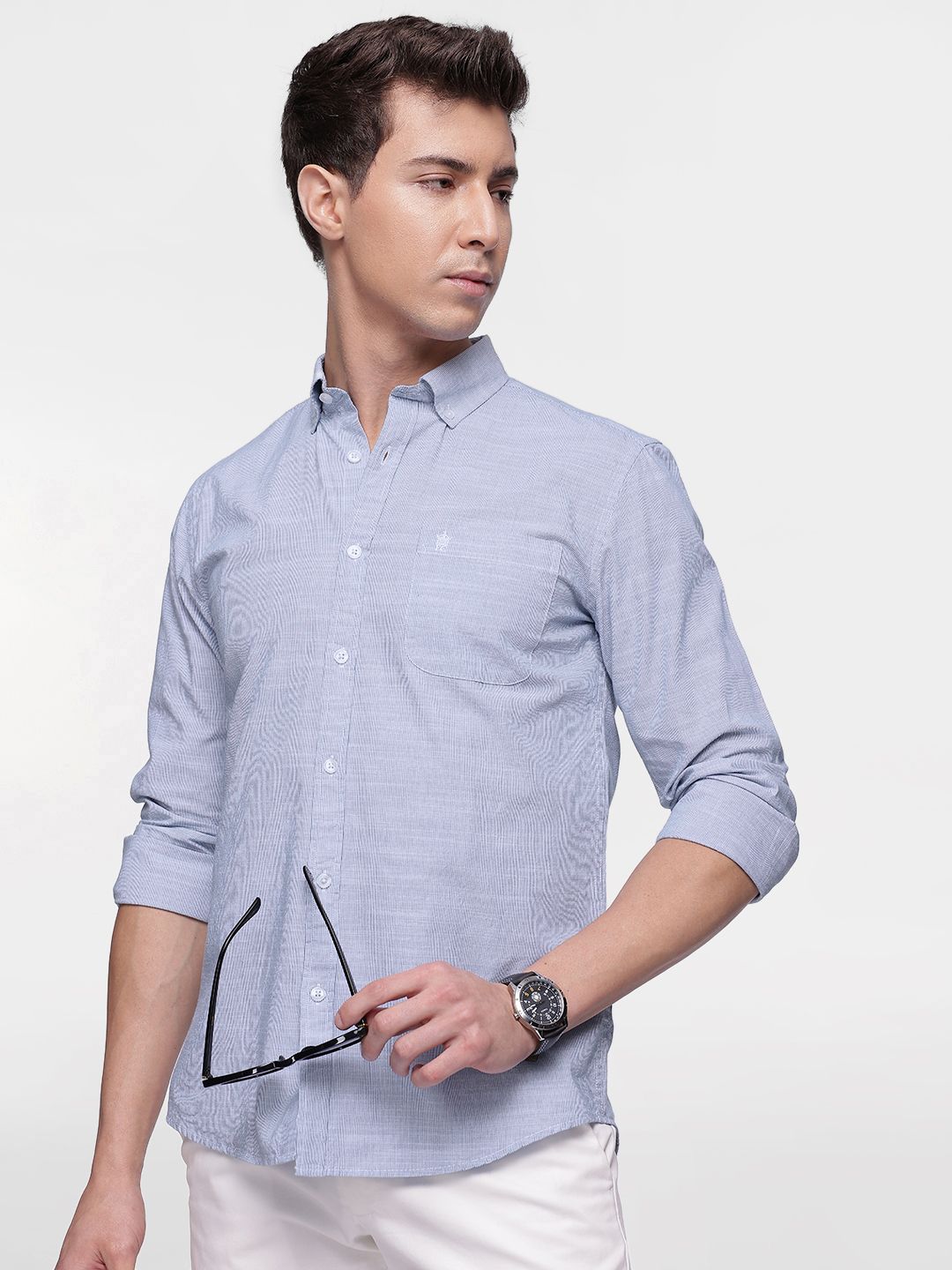 Sambungan Perancis Lelaki Slim Fit berjalur baju kasta tulen