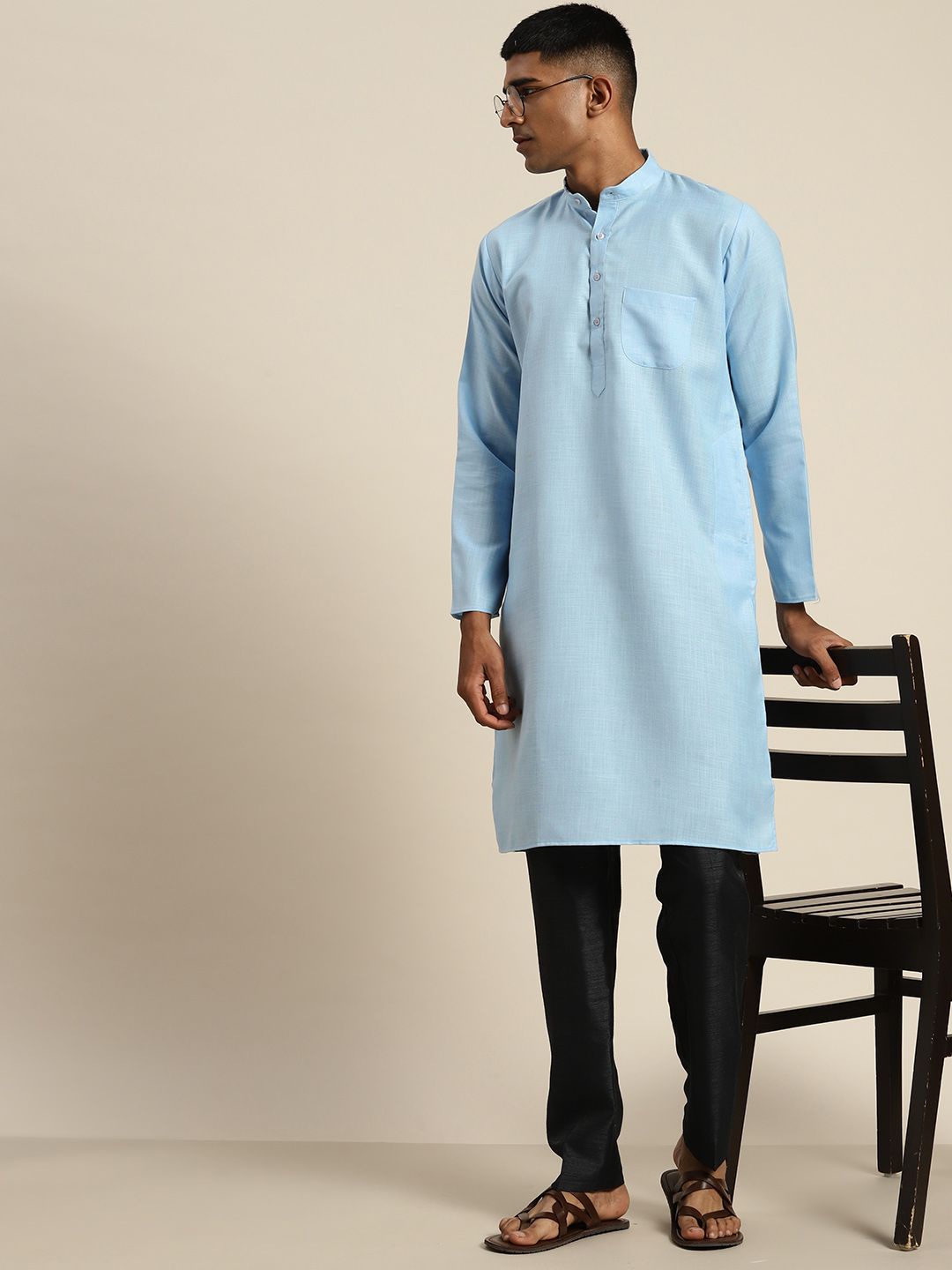 SOJANYA Mandarin Collar Cotton Silk Kurta