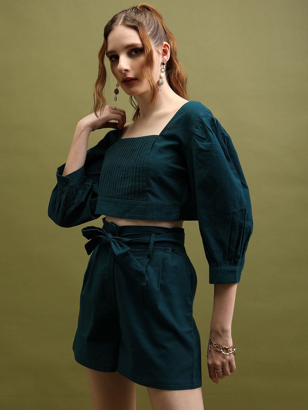 Tokyo Talkies Teal Pure Cotton Top With Short Co-Ords