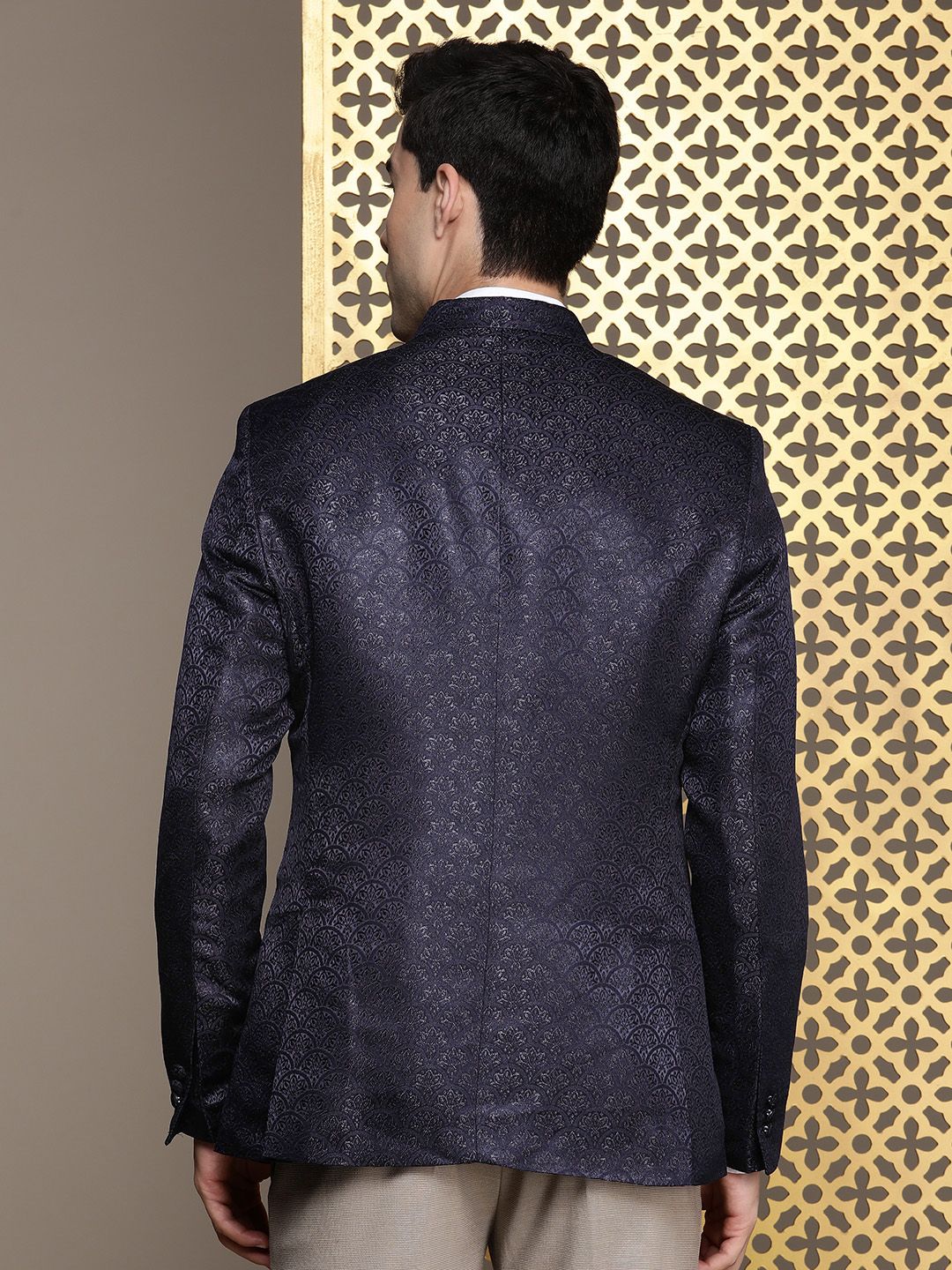 House of Pataudi Self Design Mandarin Collar Bandhgala Jashn Blazers