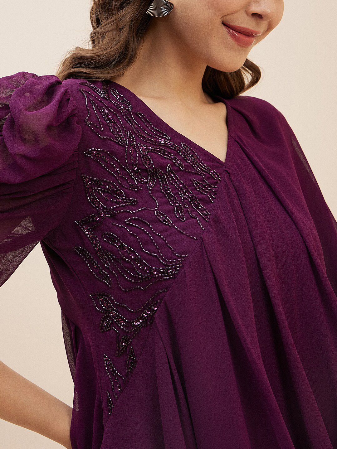 Antheaa Purple Embellished Top With Trousers