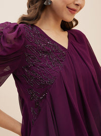 Antheaa Purple Embellished Top With Trousers
