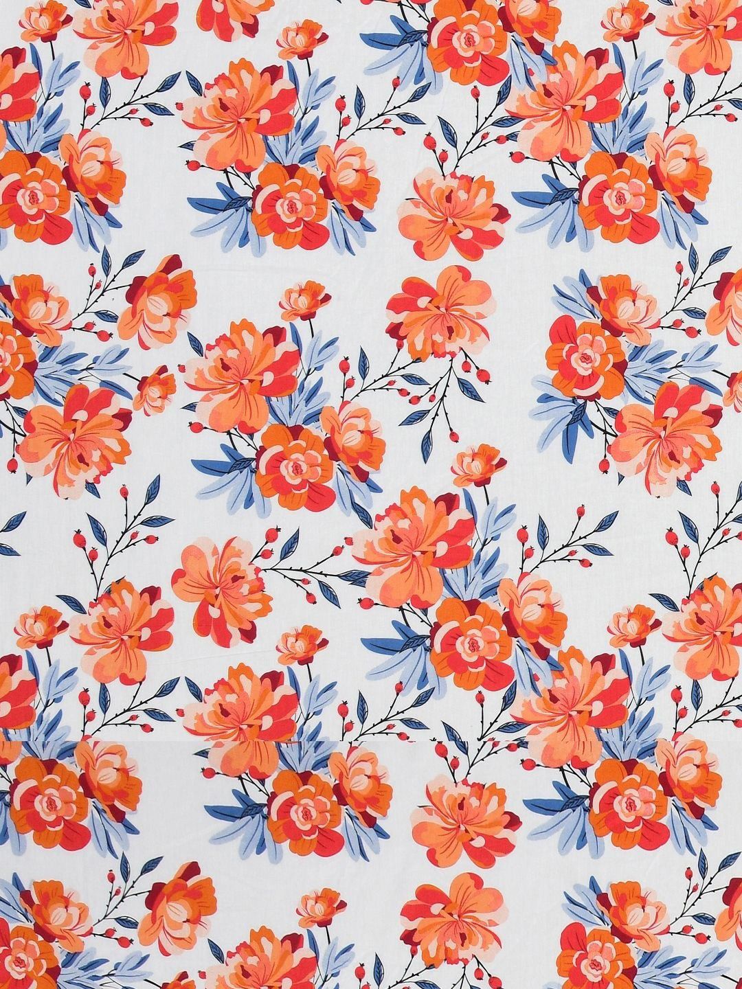 BOMBAY DYEING Florentine White Floral Pure Cotton 144TC Queen Bedsheet Set 2.28 m X 2.54m
