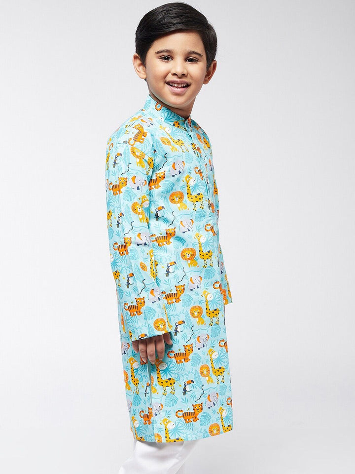 SOJANYA Boys Sea Green Printed Kurta