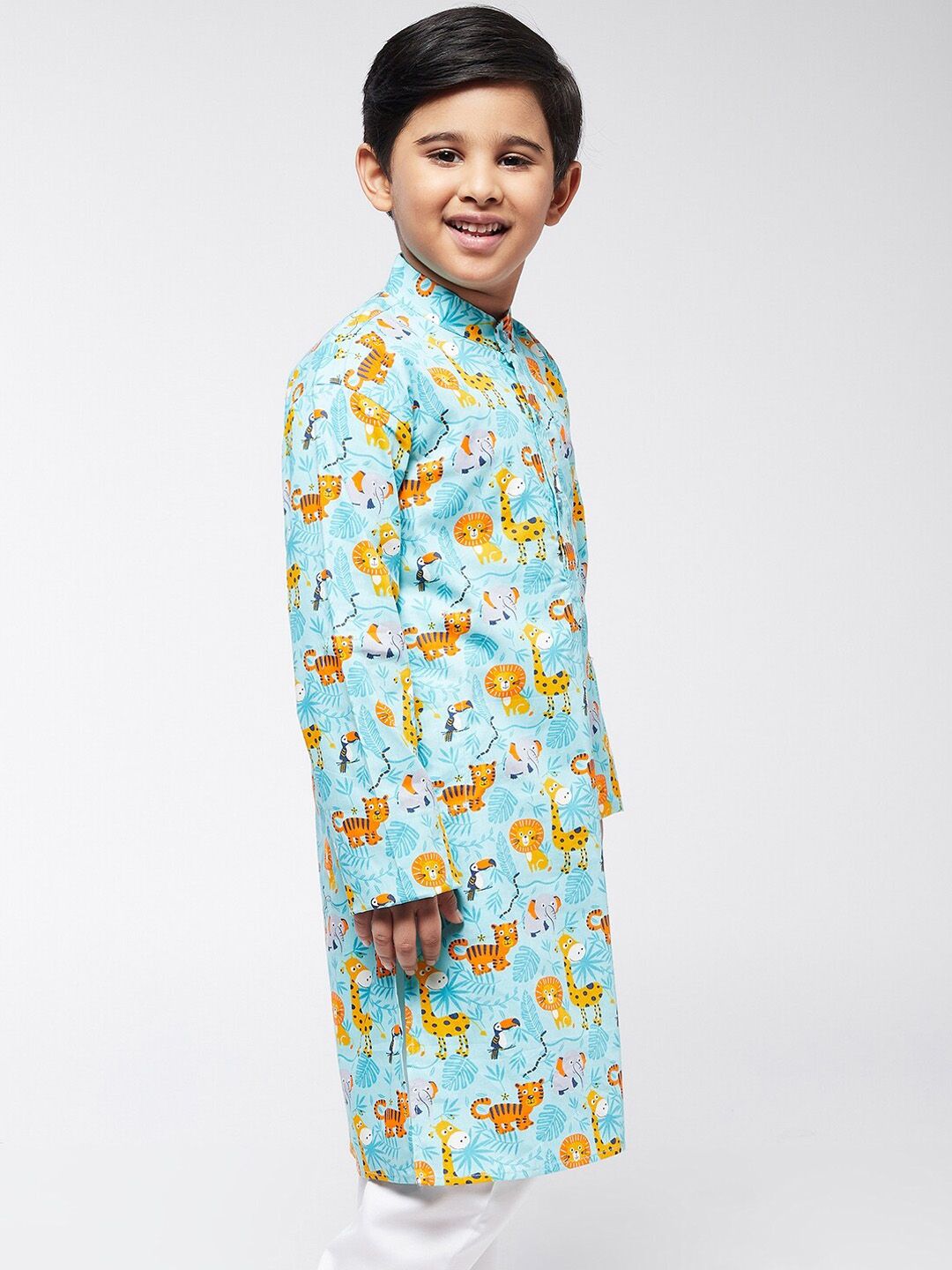 SOJANYA Boys Sea Green Printed Kurta