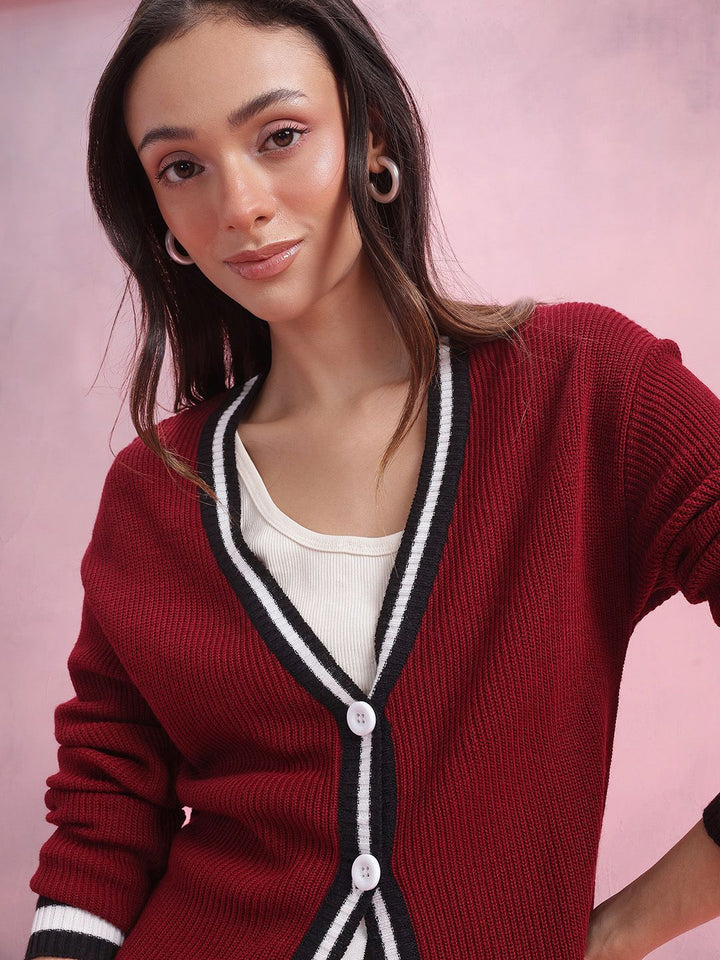 DressBerry Contrast Trim Longline Cardigan
