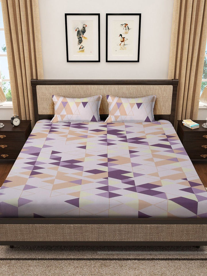 KLOTTHE Geometric Printed Fitted 400 TC Double King Bedsheets with 2 pillow covers