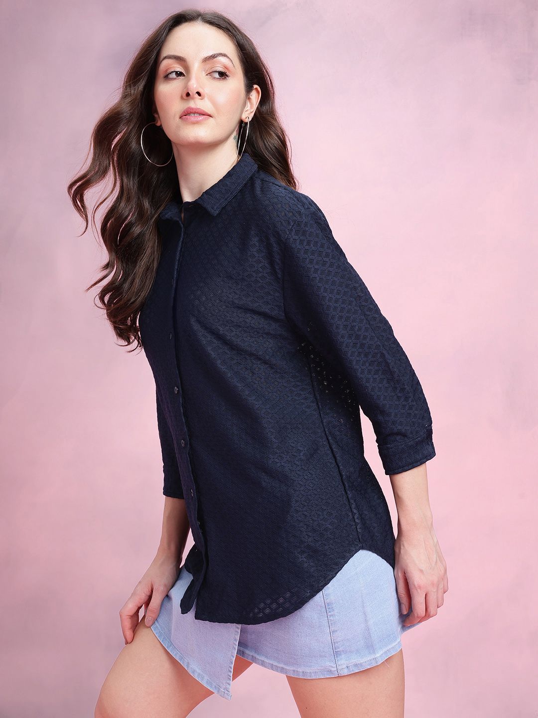 DressBerry Self-Design Semi-Sheer Longline Shirt