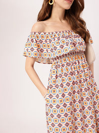 Boho Fetish Vibe Off Shoulder Smocked Midi Dress