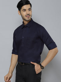 DENNISON Men Navy Blue Solid Smart Cotton Formal Shirt