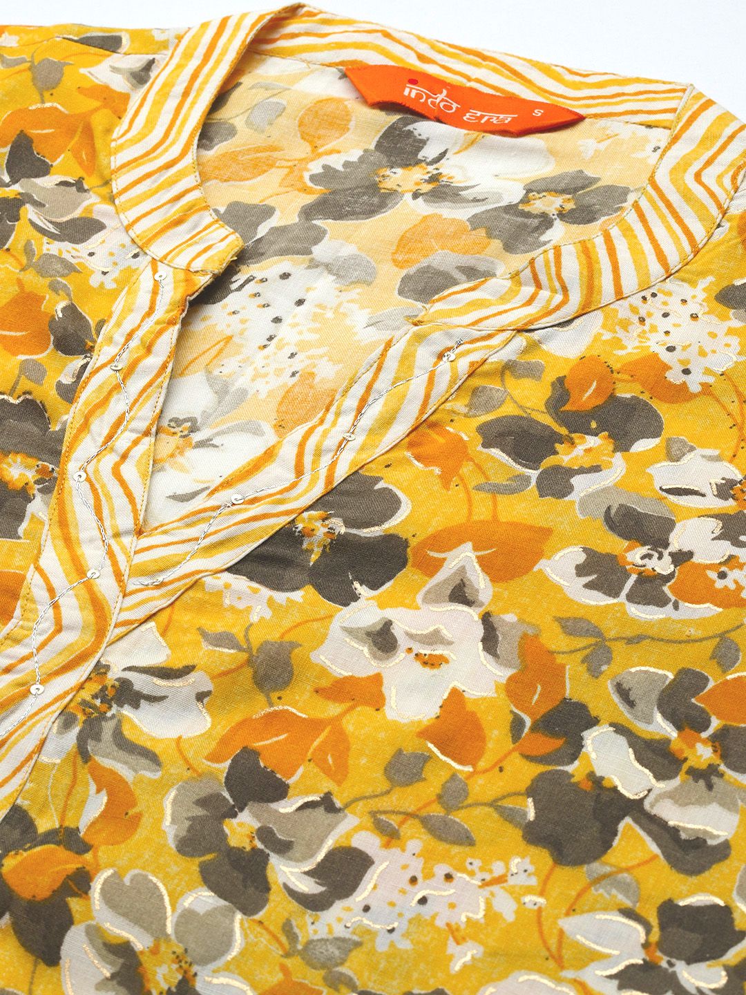 Indo Era Floral Printed Regular Pure Cotton Kurta with Trousers & Dupatta